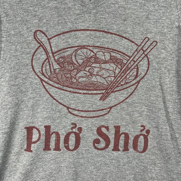 Ann Arbor Pho Sho Womens Small Gray V-Neck Graphic Tee Vietnamese Y2K Bleached - Picture 5 of 9